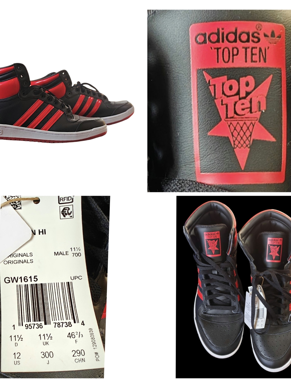 adidas Black and Red Top Ten Mid Sneakers